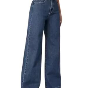 Wide Leg Jeans, High Waist, Baggy Fit, Dark Blue