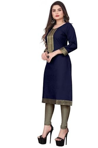 Plain Cotton Golden Lace Border Pattern Casual Kurtis Kurta for Girls & Women - Image 4