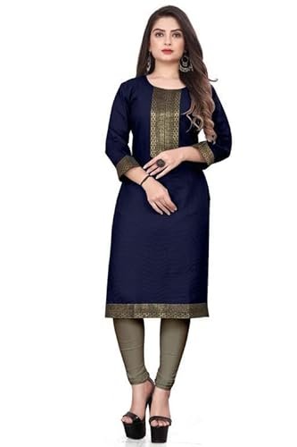 Plain Cotton Golden Lace Border Pattern Casual Kurtis Kurta for Girls & Women - Image 5