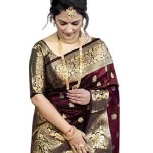 C J Enterprise Women's Pure Soft Kanjivaram Silk Saree For Wedding Banarasi Style Sari With Blouse Piece (Vruksh-50)