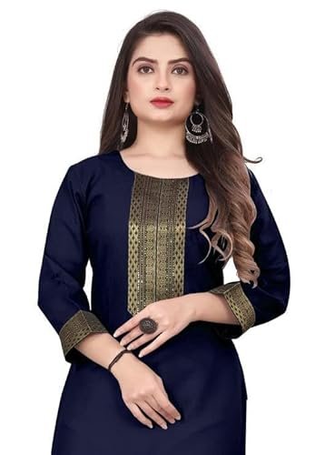 Plain Cotton Golden Lace Border Pattern Casual Kurtis Kurta for Girls & Women