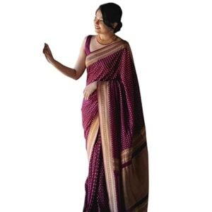 D V ENTERPRISE Women's Pure Original Kanjivaram Zari weaving silk Royal Rajwadi Kalamkari kanchipuram Saree With Blouse piece for Wedding