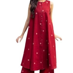 ANNI DESIGNER Women's Cotton Printed Maroon Hand-Print Kurta Set|A-Line Kurta With Palazzo|Co-Ord Set|Ethnic & Stylish Two Piece
