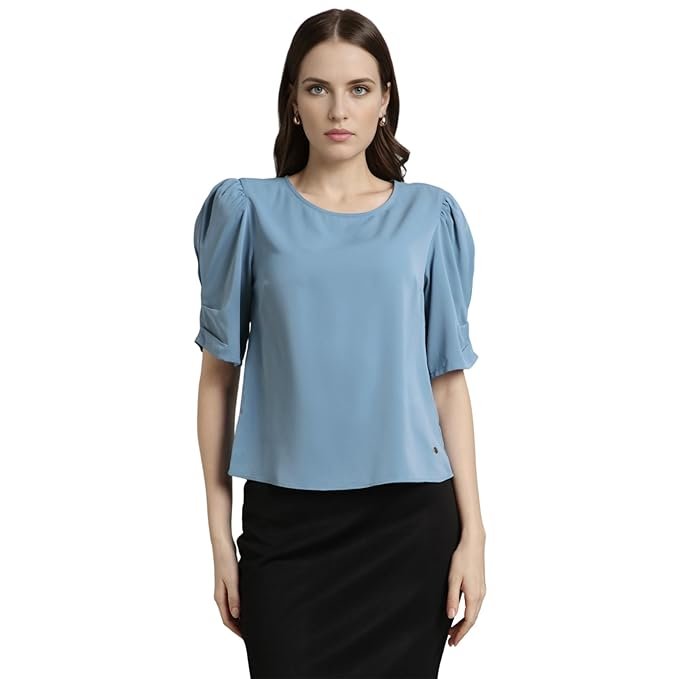Van Heusen Women's Regular Fit Half Sleeve Round Neck Formal Top