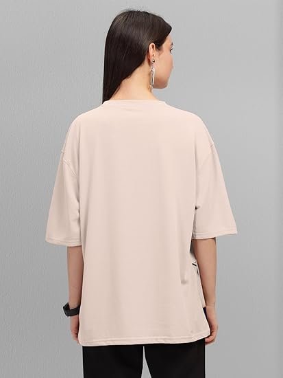 HELLCAT Beige Trendy Printed Oversized T-Shirt for Women - Image 4