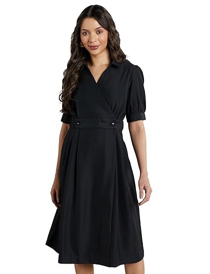 Symbol Premium Women's 'Desk-to-Dinner' Fit & Flare Wrap Dress (Midi Length | Stylish)
