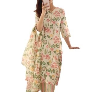 ANNI DESIGNER Women's Rayon Blend Straight Printed Kurta with Pant & Dupatta