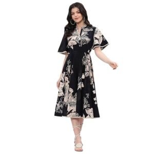 BIBA Women Casual Below The Knee Cotton Flared Printed Dress