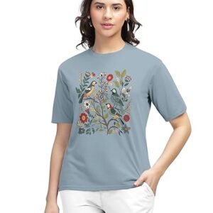 HELLCAT Trendy Printed Regular Fit Round Neck Casual Tshirt for Women
