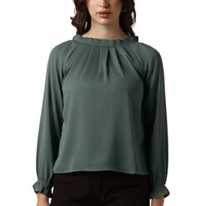 Allen Solly Women Polyester Regular Fit Full Sleeve Solid Closed Neck Formal Top