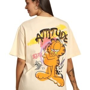 Fabflee Pure Cotton Oversized Baggy Fit Drop Shoulder Latest Aesthetic & Cool Graphic Printed Half Sleeve Tshirt for Women |Casual Loose Korean T-Shirt