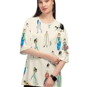 HELLCAT Beige Trendy Printed Oversized T-Shirt for Women