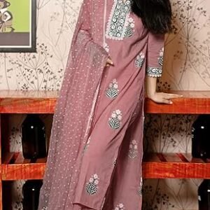 GoSriKi Women's Rayon Viscose Printed Straight Kurta with Pant & Dupatta