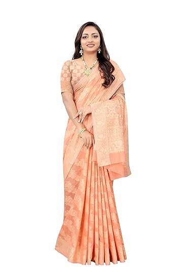 SWORNOF Women's Lucknowi Chikankari Linen cotton Woven Sarees For Women with Blouse sarees for Women - Image 4