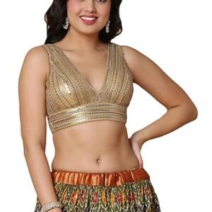 S SALWAR STUDIO Women's Gold Net Readymade Saree Blouse-SSB4526-GOLD