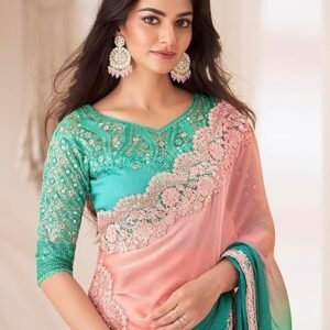 AKHILAM Women's Pure Chiffon Embellished Saree With Unstitched Blouse (SNDLWOD1301_TFH_Parent)