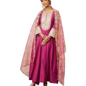 Myx Women's Embroidered Anarkali Kurta Pant Set with Organza Dupatta |