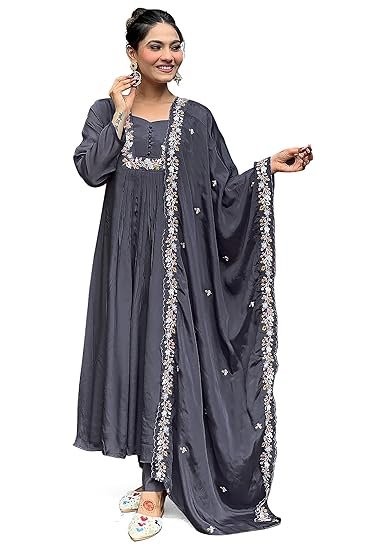 Jwalin Women's Chinon Silk Kurta Pant Set with Dupatta|Kurta Set for Women|Ethnic Set|Slik Blend Kurta Set with Dupatta|Traditional Kurta Set - Image 2