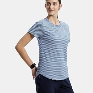 Jockey A121 Women's Super Combed Cotton Stripe Fabric Relaxed Fit Round Neck Half Sleeve T-Shirt