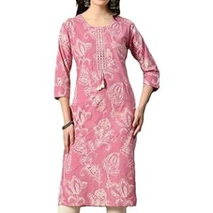 Women's Pure Cotton Embroidered Straight Kurta || Women's Cotton 3/4th Sleeve Stylish Kurtis, Office Wear, Latest Fashion Kurta for Ladies