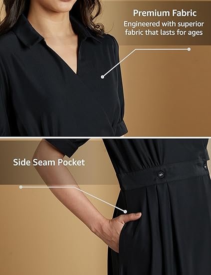 Symbol Premium Women's 'Desk-to-Dinner' Fit & Flare Wrap Dress (Midi Length | Stylish) - Image 5