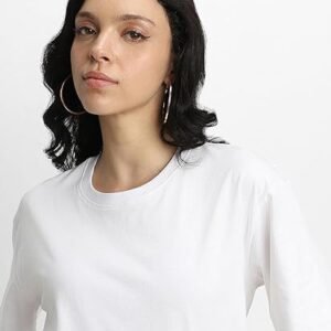 JUNEBERRY® Pure Cotton Oversized Baggy Fit Half Sleeve Drop Shoulder Plain Solid Round Neck T-Shirt for Women (Available in Black, White, Lilac, Cork, Maroon, Royal Blue, Swan White, Soap Nut Colors)