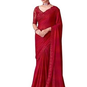 Multicolor Satin Embroidered Saree With Unstitched Blouse (SILVER30001_TFH_Parent)
