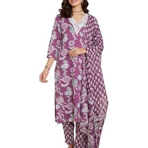 Amazon Brand - Myx Women's Blend Regular Cotton Rich Printed Kurta Pant Set with Dupatta