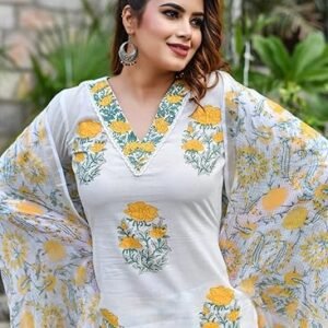 KLOSIA Women Viscose Straight Block Printed Kurta Pant With Dupatta