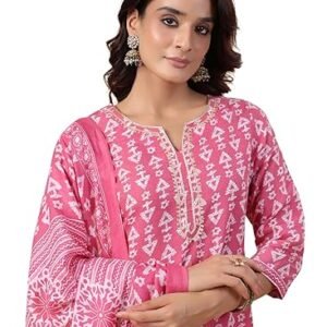 Pink Geometrical Print Kurti Set with Duppata