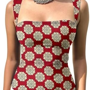 Aahwan Printed Square Neck Sleeveless Backless Short Indo-Western Ethnic Kurti Top for Women's & Girl's Ethnic Top for Women's & Girl's