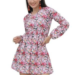 Leriya Fashion Women's Rayon Full Sleeve A-Line Knee-Length Western Dresses for Women or Girls