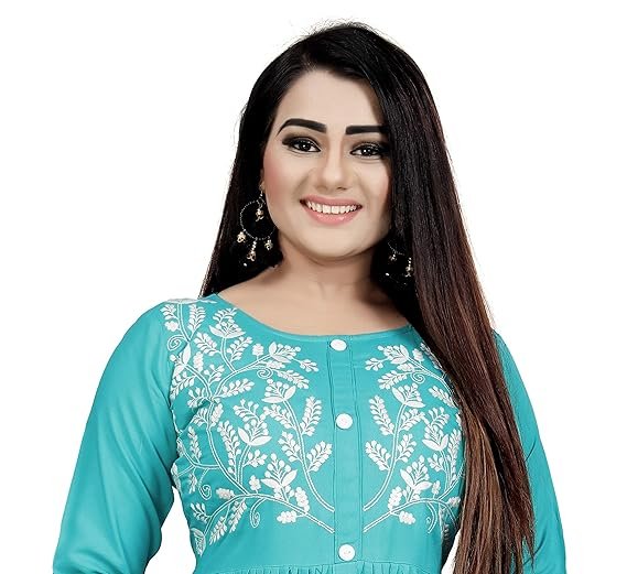 Women's Rayon Flared Embroidery Kurti Under 599 Designer Attractive Look Women's Kurta
