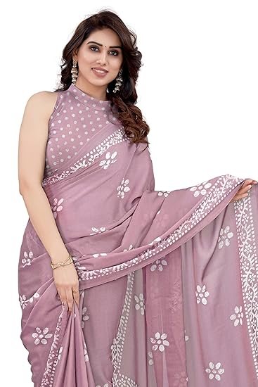 MIRCHI FASHION Women's Latest Chiffon Batik Printed Saree with Blouse Piece