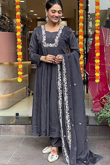 Jwalin Women's Chinon Silk Kurta Pant Set with Dupatta|Kurta Set for Women|Ethnic Set|Slik Blend Kurta Set with Dupatta|Traditional Kurta Set