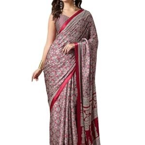 Multicolor Crepe Ajrak Printed Saree With Unstitched Blouse (KAJRKH386001_RJ11_Parent)