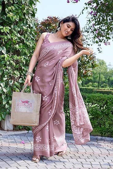 MIRCHI FASHION Women's Latest Chiffon Batik Printed Saree with Blouse Piece - Image 4