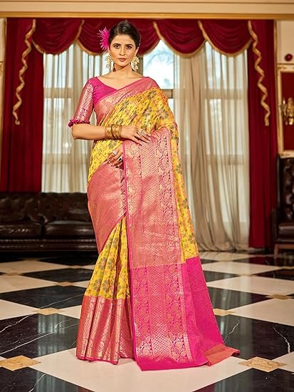 SWORNOF Women's kanjivaram banarasi silk saree for festival Wedding silk with rich pallu Design sarees for women with Unstitched blouse piece - Image 4