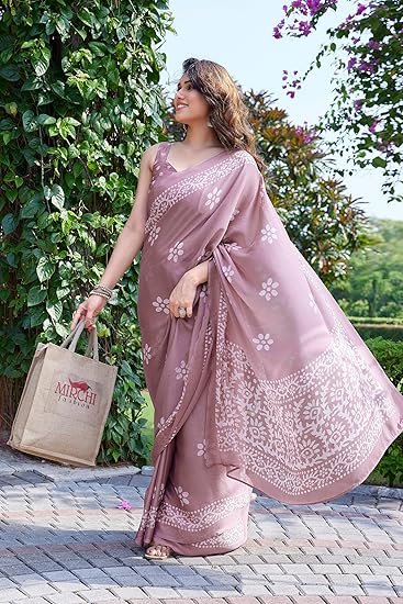 MIRCHI FASHION Women's Latest Chiffon Batik Printed Saree with Blouse Piece - Image 5