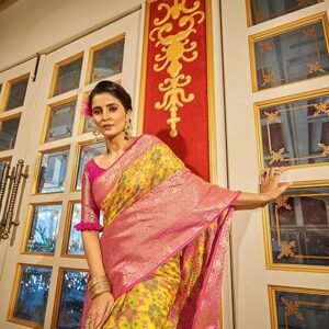 SWORNOF Women's kanjivaram banarasi silk saree for festival Wedding silk with rich pallu Design sarees for women with Unstitched blouse piece