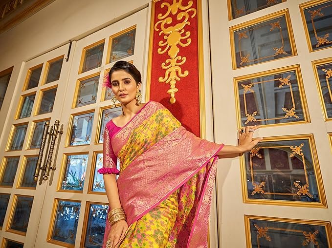 SWORNOF Women's kanjivaram banarasi silk saree for festival Wedding silk with rich pallu Design sarees for women with Unstitched blouse piece